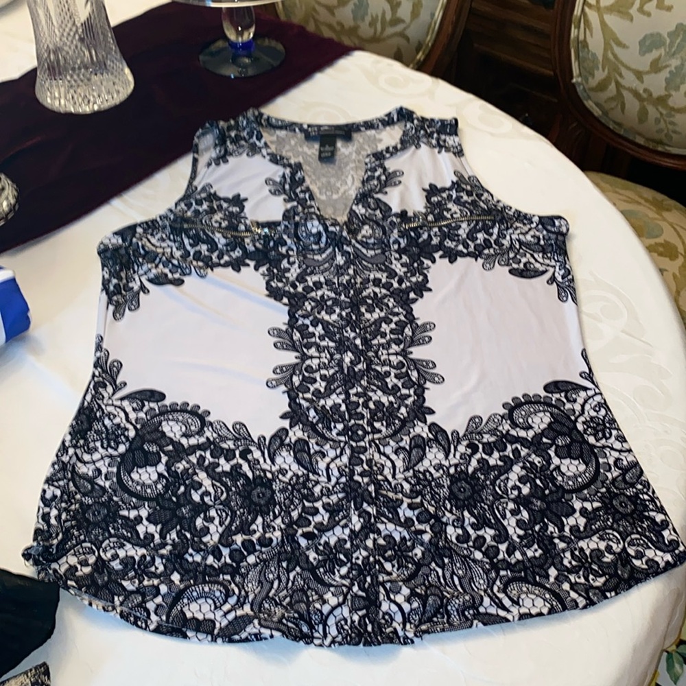 INC extra large, sleeveless, blouse and gray and black print